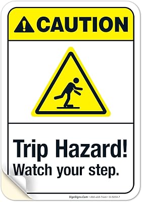 Trip Hazard Watch Your Step Sign, ANSI Caution Sign, 10x7 Inches, 4 Mil Vinyl Decal Stickers Weather Resistant UV Protected, Made in USA by Sigo Signs