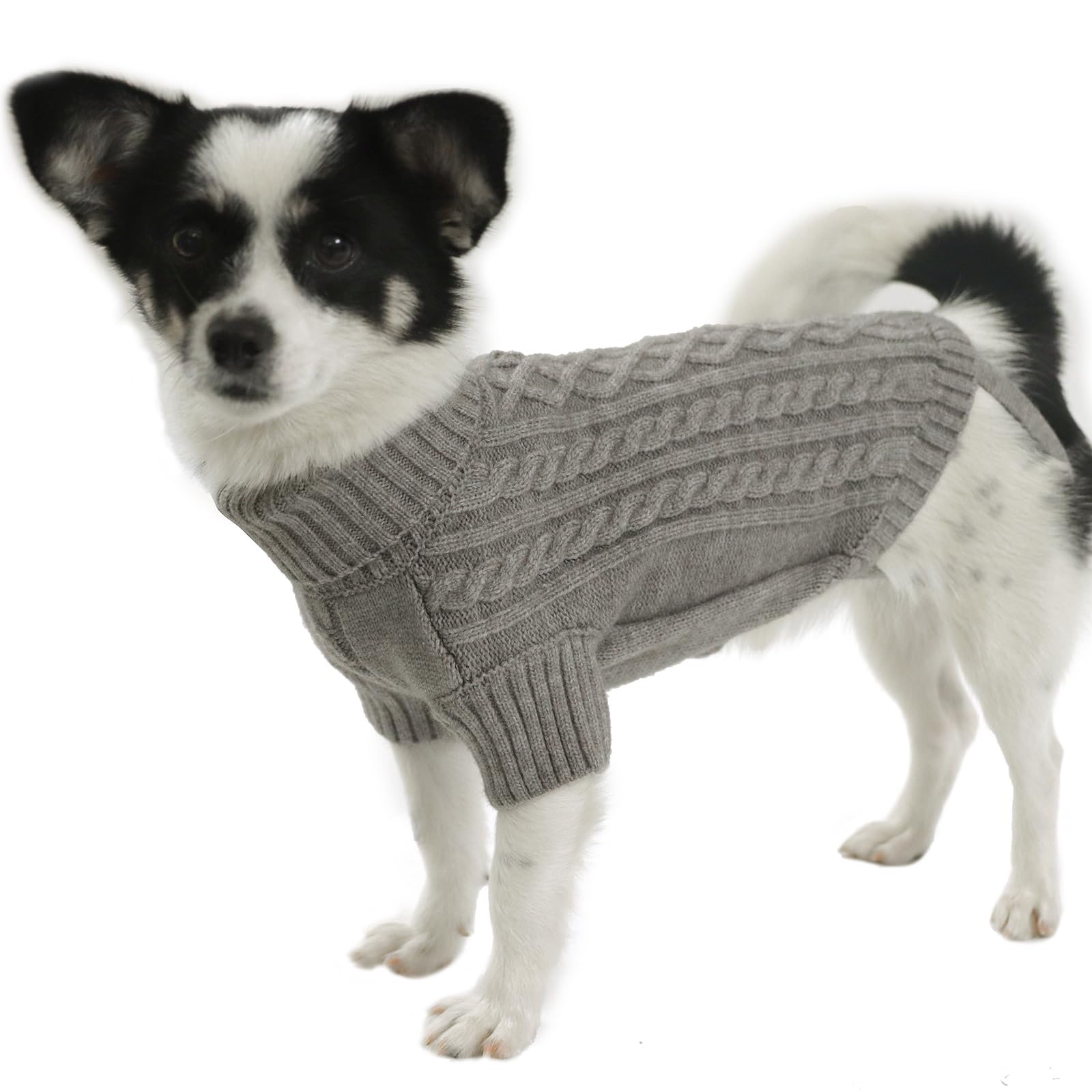Pull chien tricoté gris S pour petit chiot et chat avec col montant