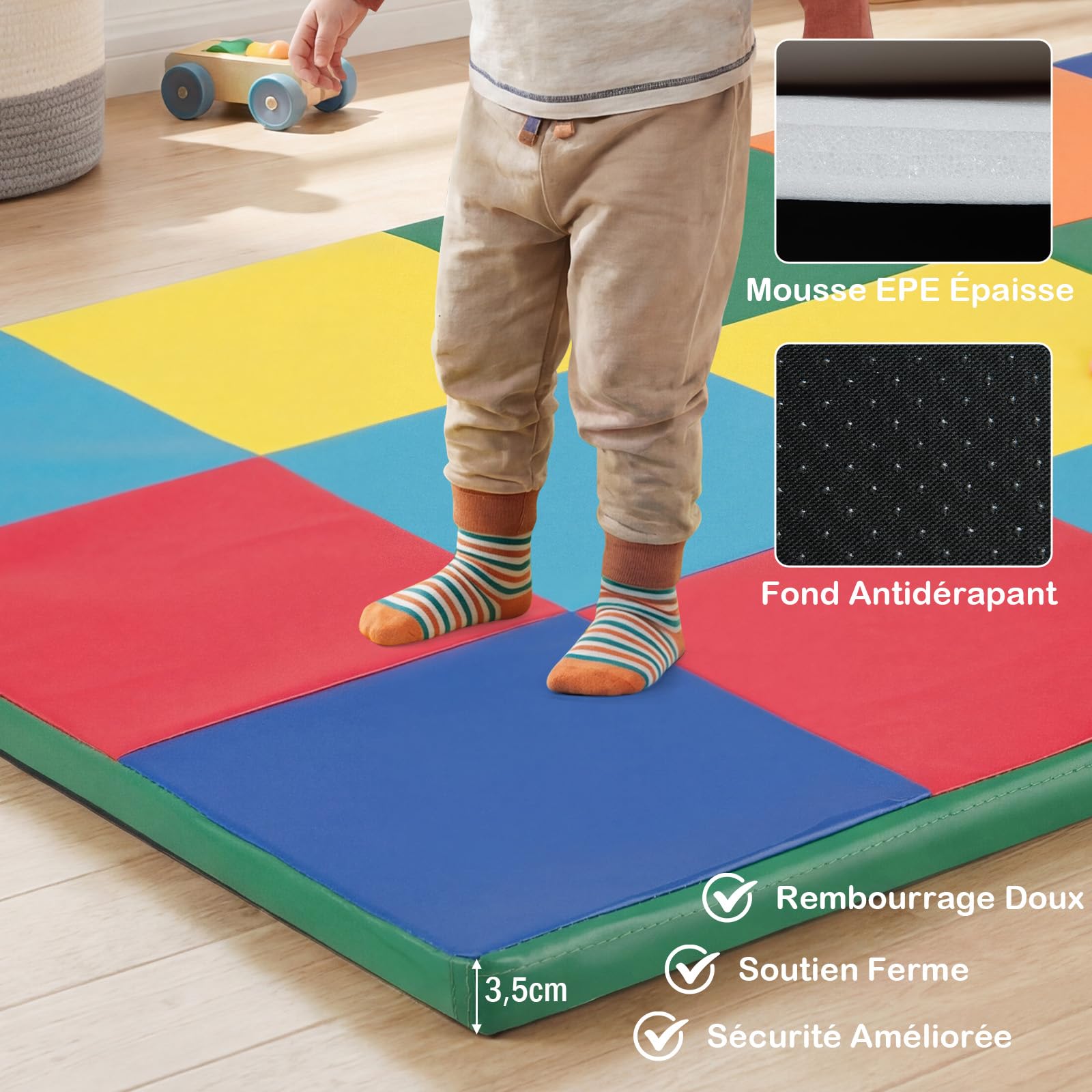 GOPLUS Tapis Eveil Bebe Pliable et Reversible, 144 x 144 x 3,5 CM, Tapis de Jeux Bebe en Mousse Imperméable et Fond Antidérapant, Facile à Transporter, Idéal pour le Développement Garçon & Fille