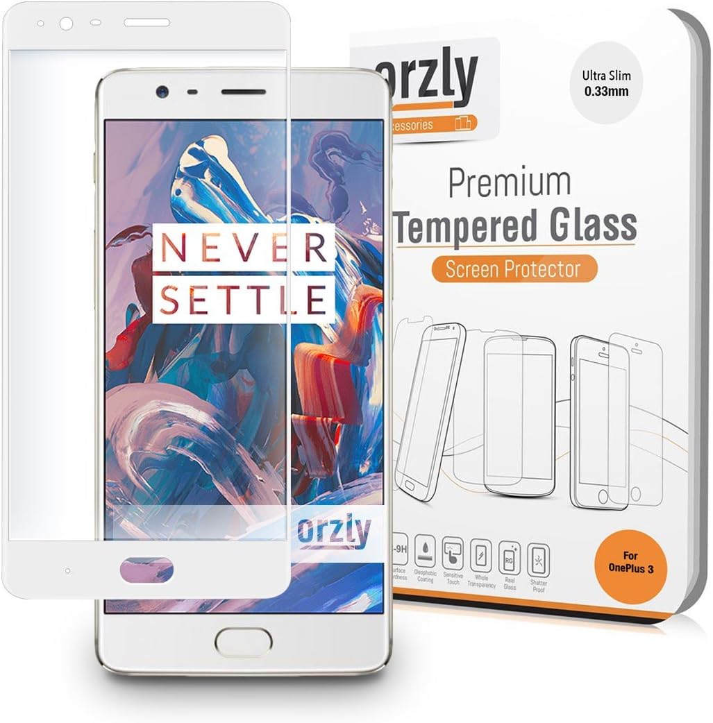 OnePlus 3 / OnePlus 3T Screen Protector, Orzly 2.5D Pro-Fit V2 Tempered Glass Screen Protector for Oneplus 3 & 3T (2016 Models of Oneplus Three/Dual SIM Version) - Transparent with White Rim