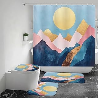 Golden Peaks Shower Curtains Set Bathroom Sets with Rugs (Bath Mat,U Shape and Toilet Lid Cover Mat)