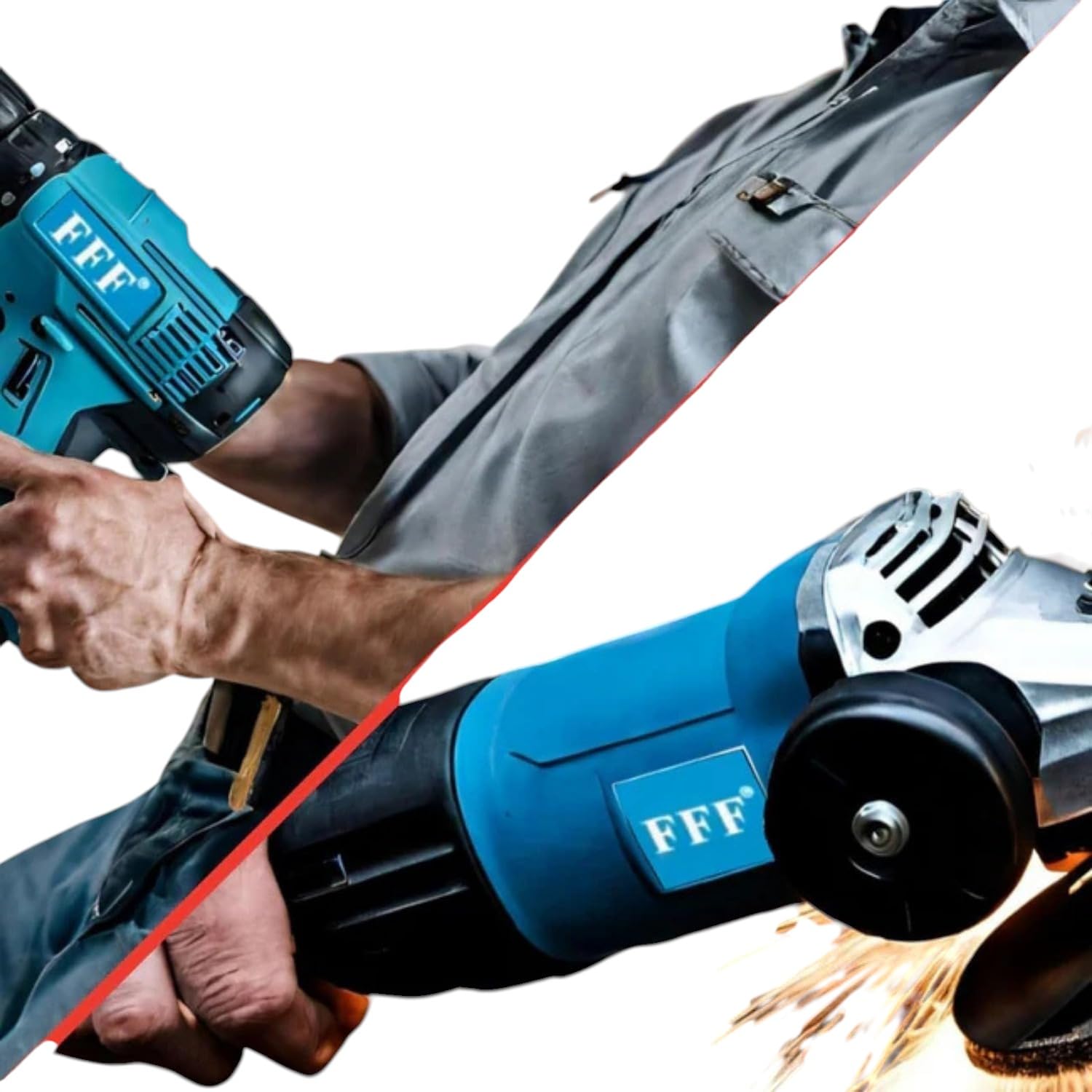 Kit Completo Professionale 4 in 1 con Trapano a Batteria, Smerigliatrice Angolare, Martello ad Impulsi e Svita Bulloni 68v