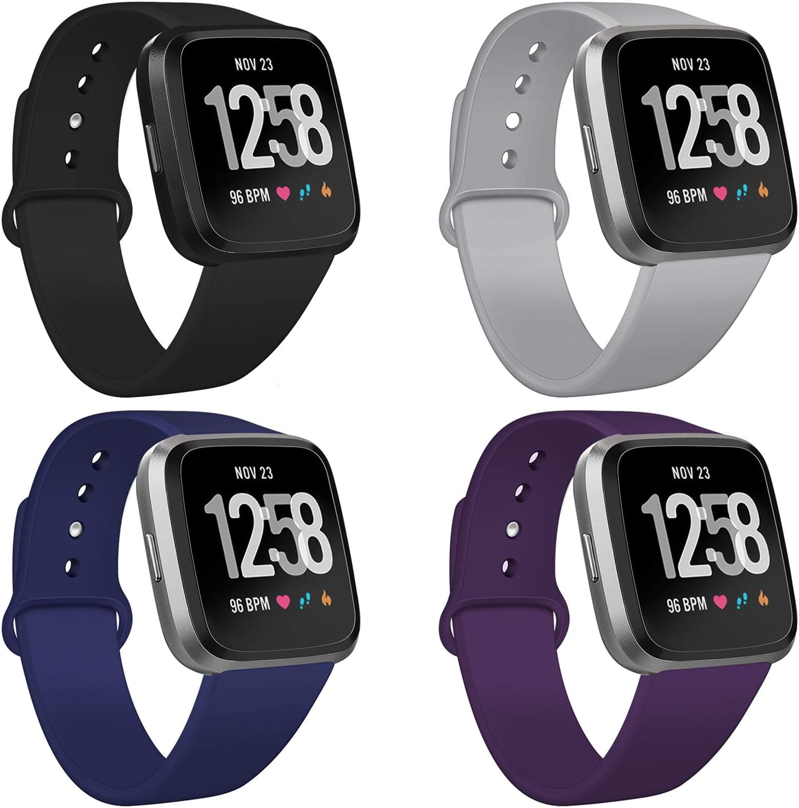 Coperr 4 Packs Bands Compatible with Fitbit Versa/Fitbit Versa 2 / Fitbit Versa Lite for Women and Men, Soft Silicone Sport Strap Replacement Wristband with Ventilation Holes for Fitbit Versa