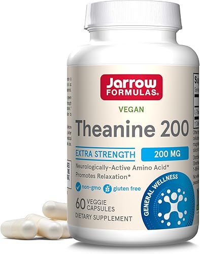 Jarrow Formulas Teanina 200 mg aminoácido neurológicamente activo que se encuentra en el té verde promueve la relajación blanco 60 unidades Jarrow Formulas Teanina 200 mg aminoácido neurológicamente activo que se encuentra en el té verde promueve la relajación blanco 60 unidades