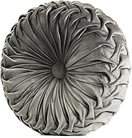 Vista 23 de Almohada redonda de terciopelo de 15 x 15 pulgadas, plisada, redonda, rellena de calabaza, para el hogar, para sofá, silla, cama, suelo de Verde