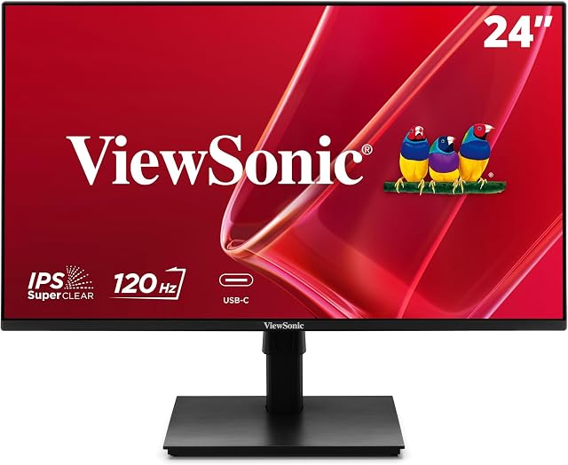 Viewsonic VA2448-MHU 24 Inch Full HD 1080p IPS Monitor with 120Hz, Variable Refresh Rate, Eye Care, HDMI, VGA, and USB C Inputs for Home and Office