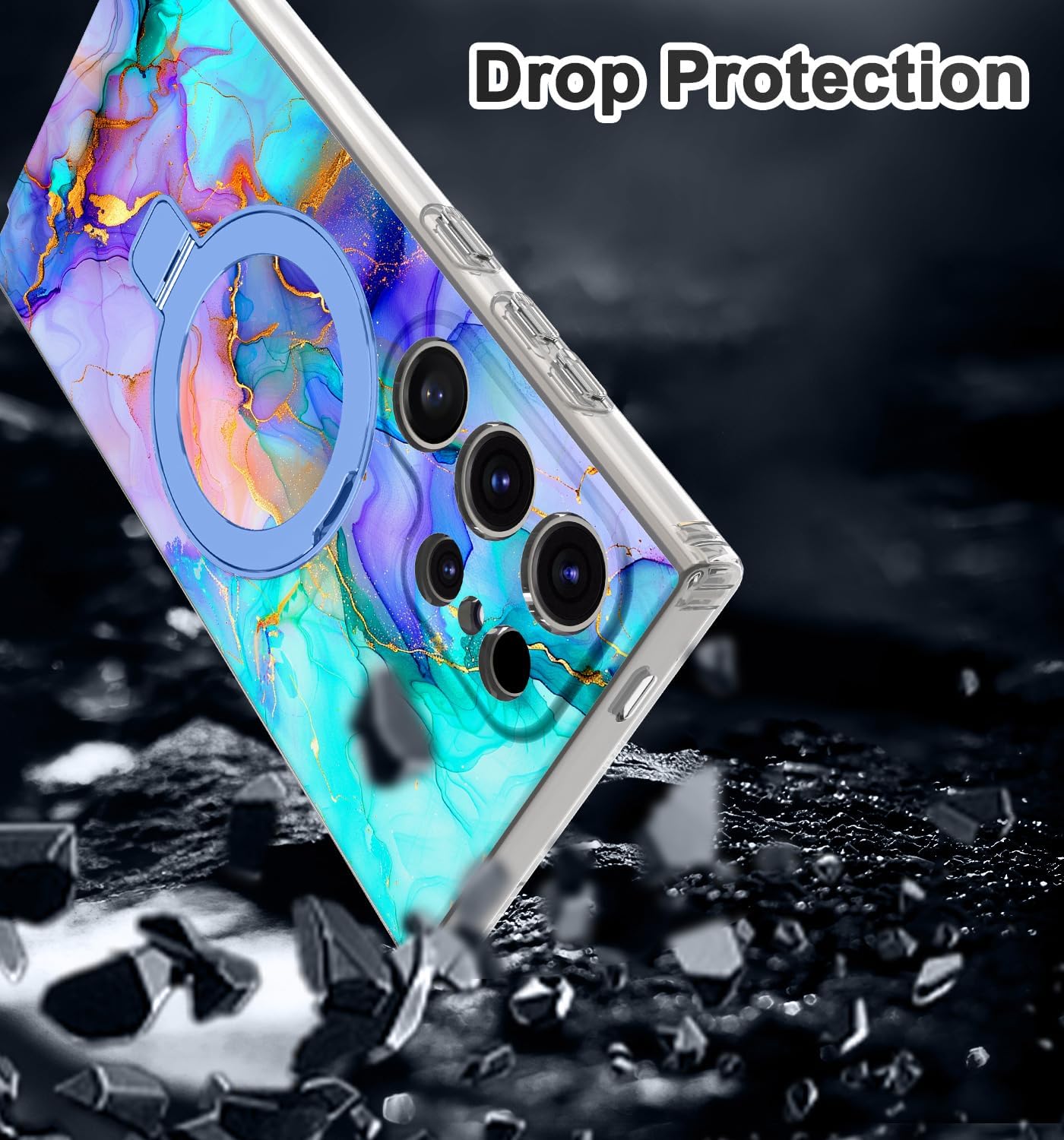 Magnetic for Samsung Galaxy S24 Ultra Case with Invisible Ring Stand [Compatible with MagSafe], Full Body Rugged Slim Women Men Girl Shockproof Marble Pattern Design Case,Blue Violet