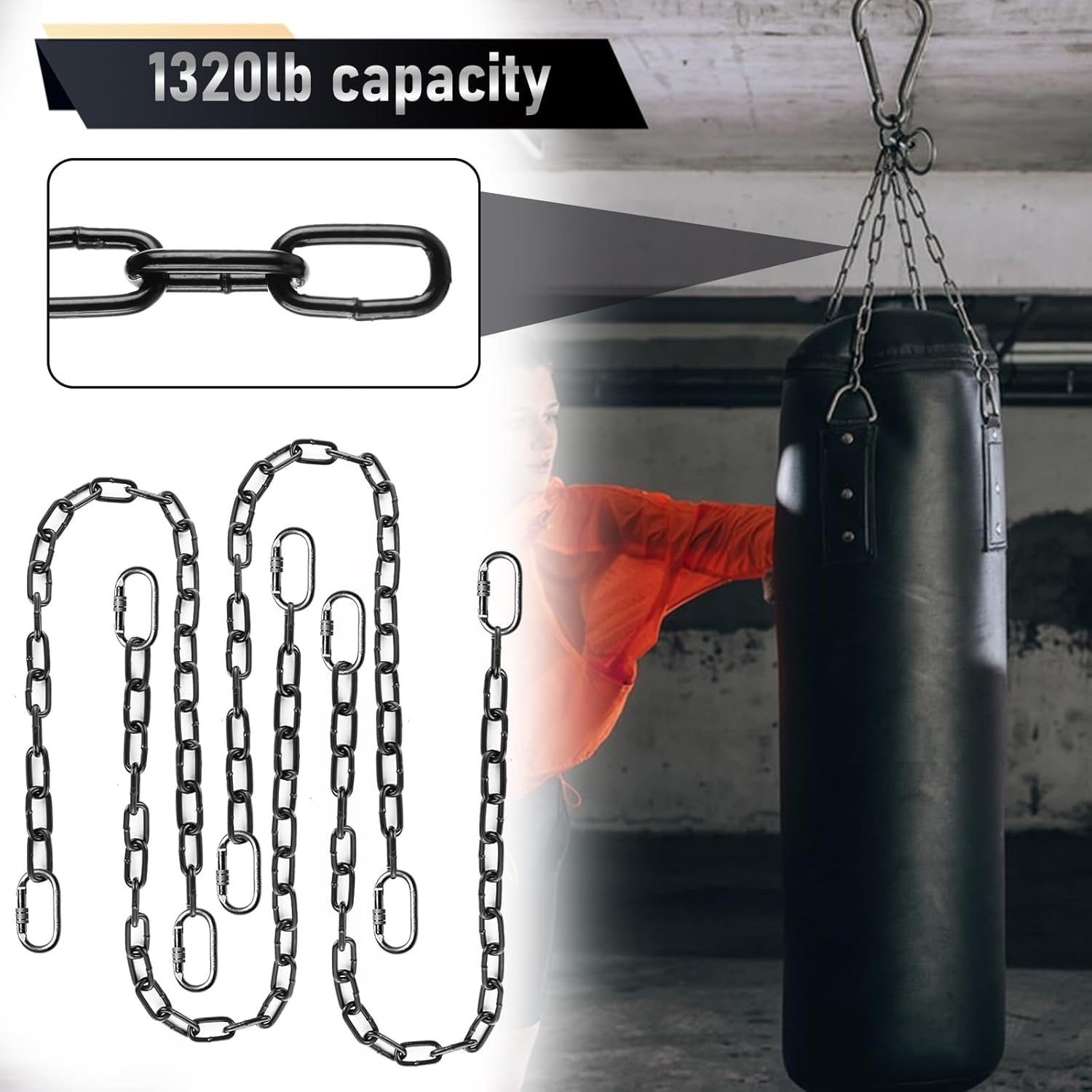 Black Chain Link 1/8", 30ft Long Heavy Duty Chain Bulk Durable Swing Chain for Hanging Plants, Anchoring, Towing, Outdoor Fence, Punching Bag, Hammock Chair - Image 6