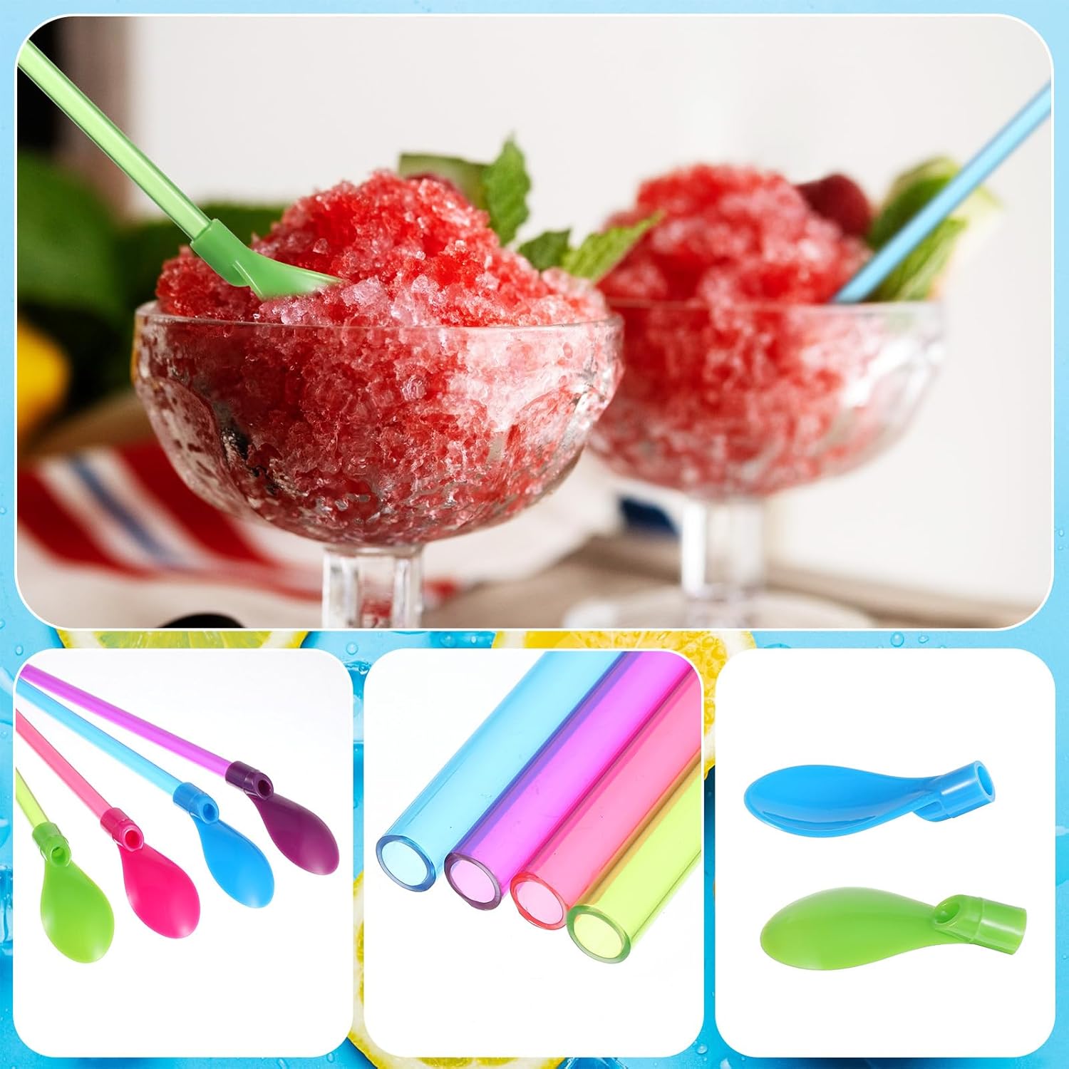 120 Pcs Reusable Plastic Spoon Straws, 9.3" Hard Snow Cone Spoon Straw – 2-in-1 Detachable Straw Spoons for Smoothies, Milkshakes, Ice Cream & Coffee (Mixed Colors)