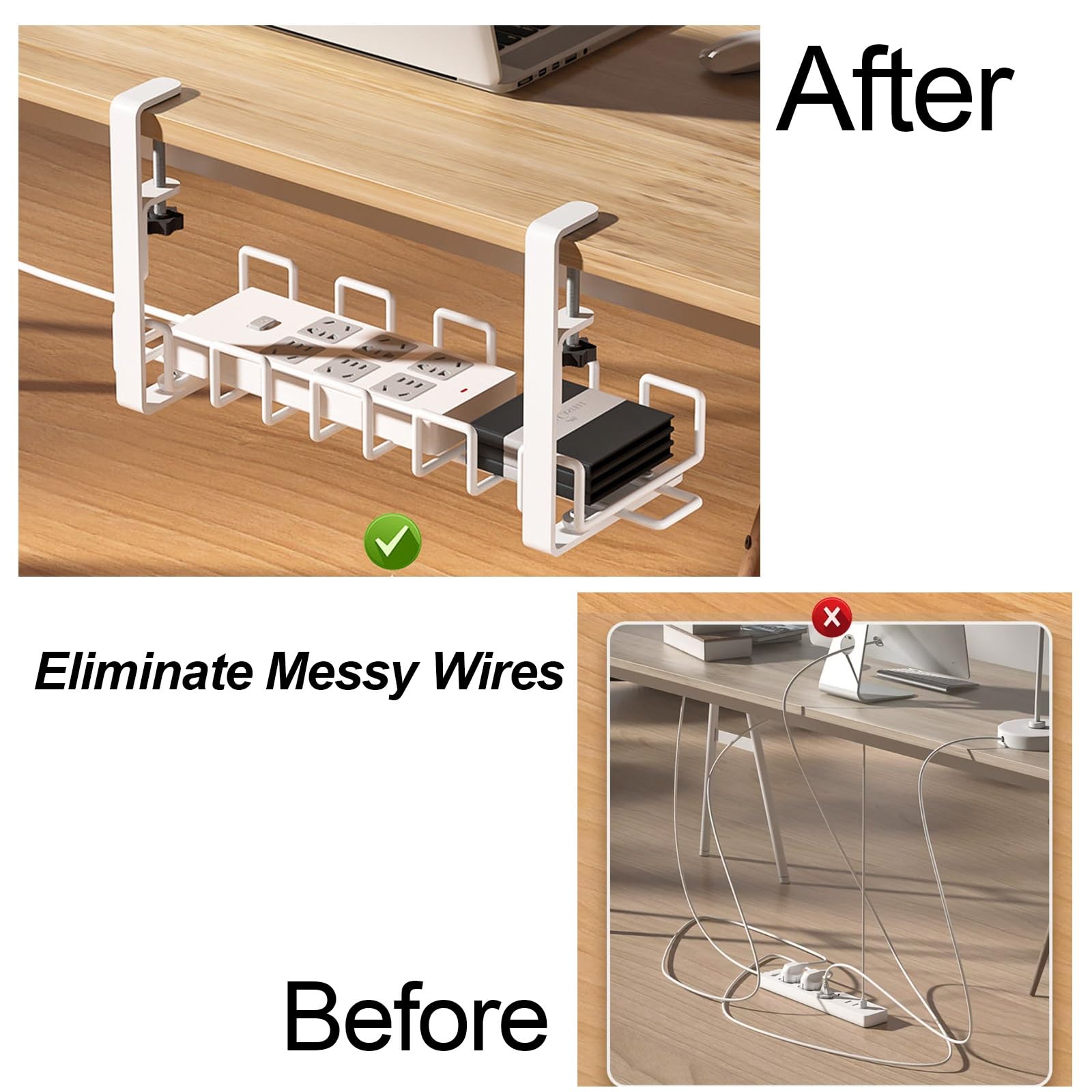 Cable Management da Scrivania 40x13,5cm Supporto a Morsetto in Acciaio al Carbonio Canalina Passacavi per Home Office(White)