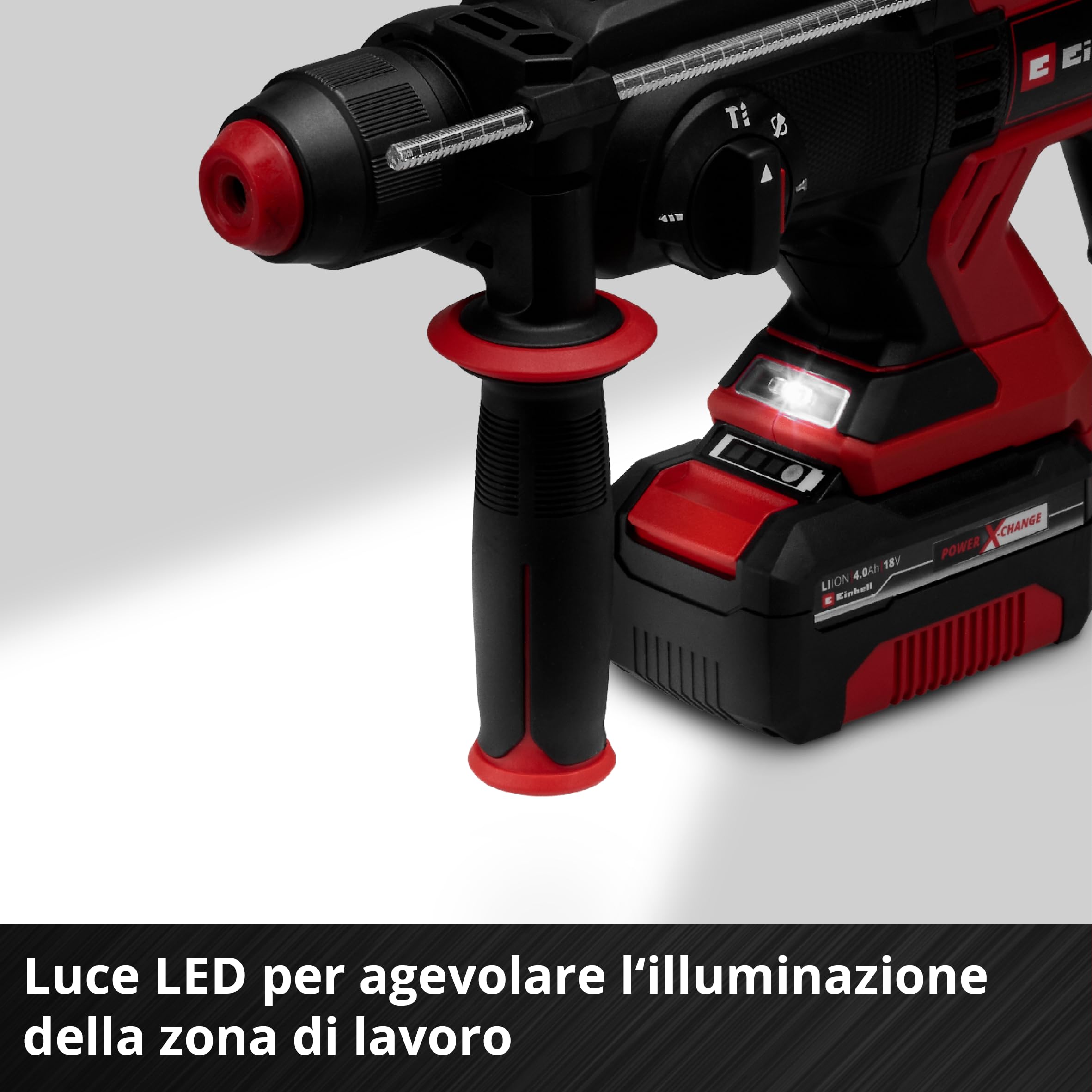Einhell Tassellatore a batteria TE-HD 18/20 Li (1x 4,0 Ah) Power X-Change (18 V, 1,8 J, SDS-plus, perforazione in cemento 20 mm, 4 funzioni, incl. batteria 4,0 Ah + caricabatterie)