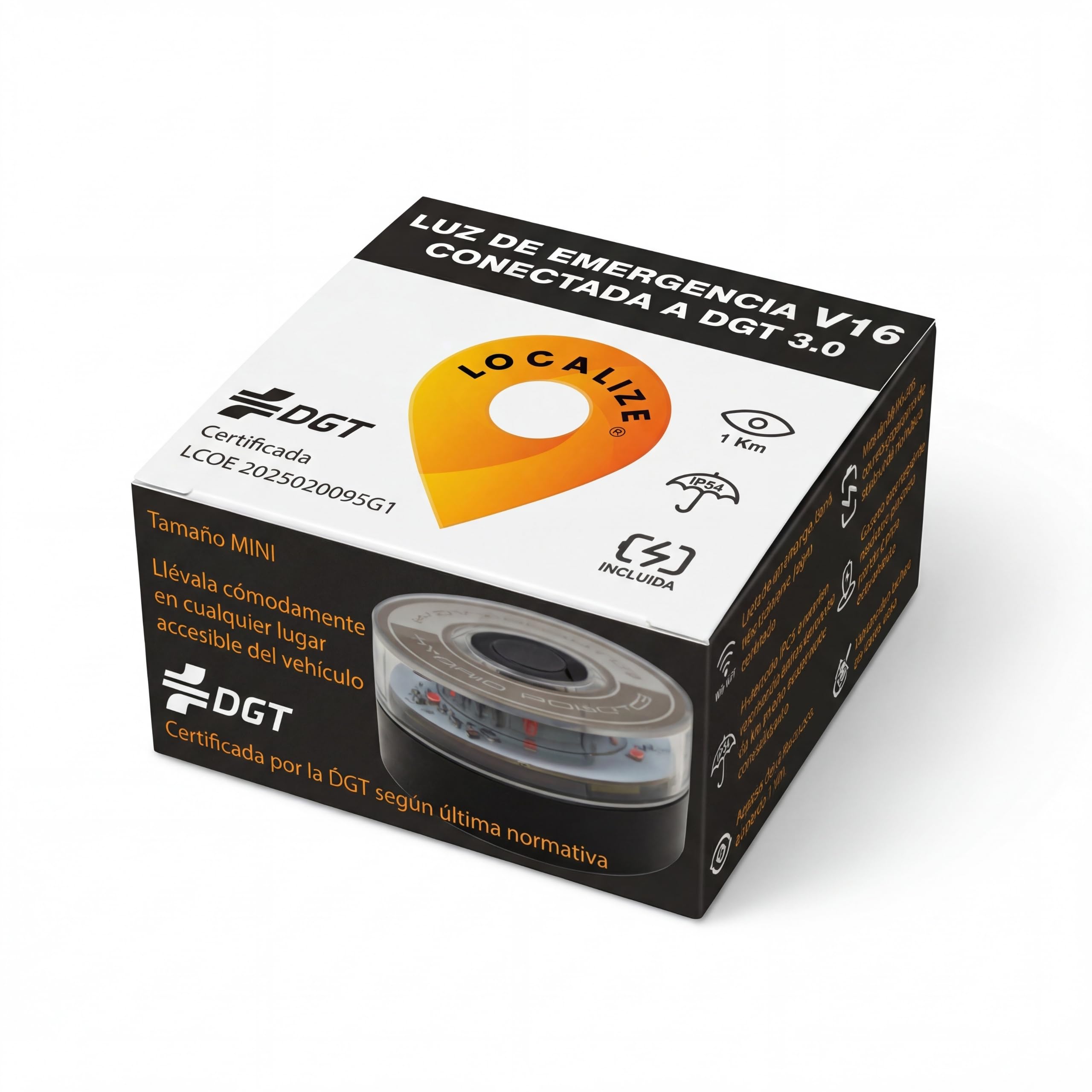 3 Balizas V16 Luz de Emergencia Homologada DGT 3.0 Geolocalizada SIM Integrada Datos 15 años - Resistencia IP54-780 lúmenes- +3h Autonomía - Pequeña y Compacta - Pack de 3