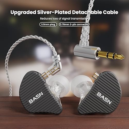 Miniatura 4 de BASN Mix-PD - Monitor de oído de 2 pines, controlador planar + 1Dynamic Driver Hi-fi Auriculares IEM con cubierta de metal hecha a mano CNC, cable