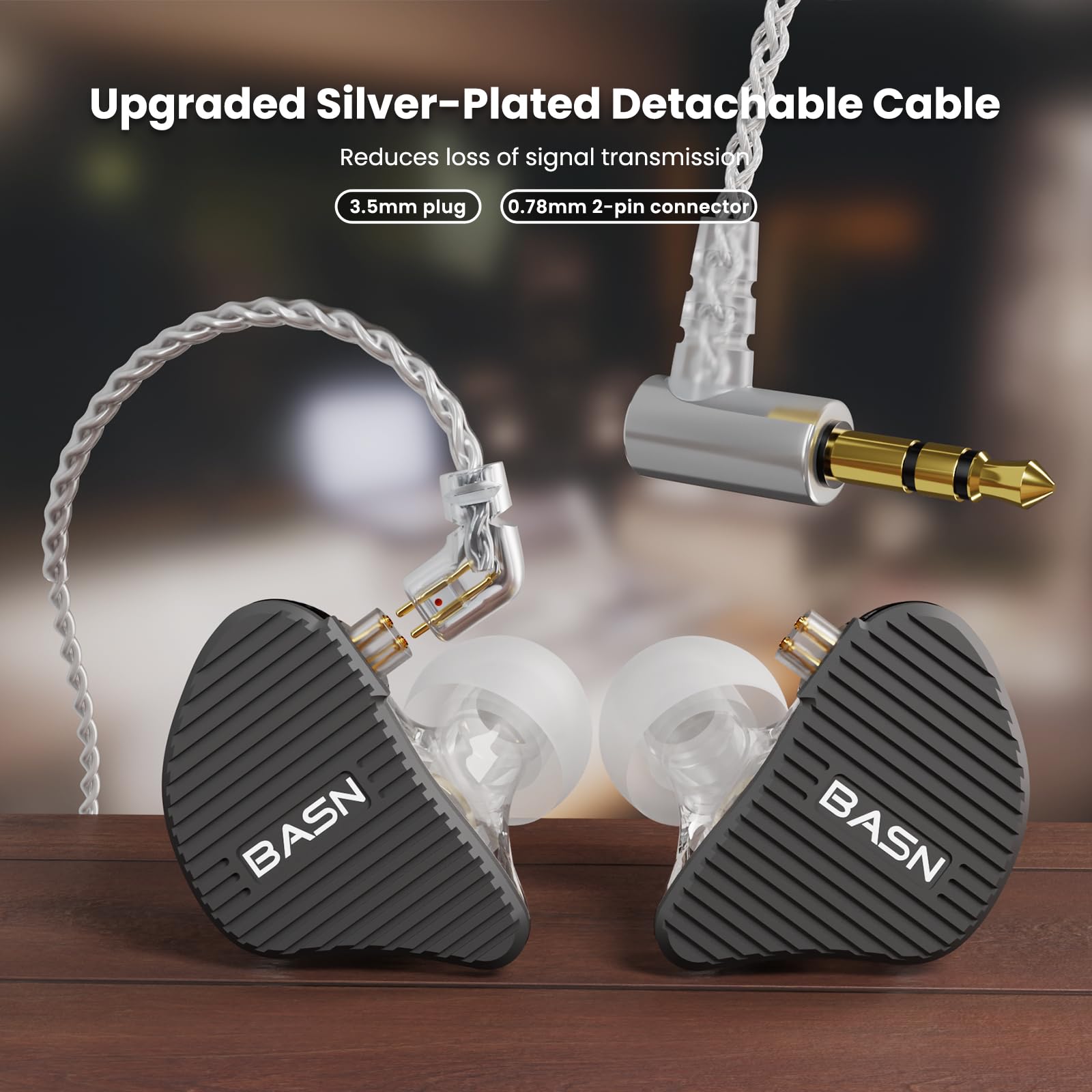 BASN MiX-PD - Monitor in-ear, 1Planar + 1Dynamic Driver Dual Driver, Hi-Fi IEM, cablato 0,78 mm, cavo staccabile a 2 pin, nero