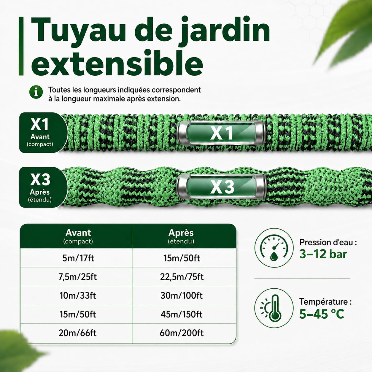 Tuyau d'Arrosage Extensible 30M avec Enrouleur Automatique, Tuyau Jardin Professionnel Retractable 10 Modes, TPE 2500D Renforcé, Raccord Métal Antifuite, pour Grand Jardin, Lavage Maison & Voiture