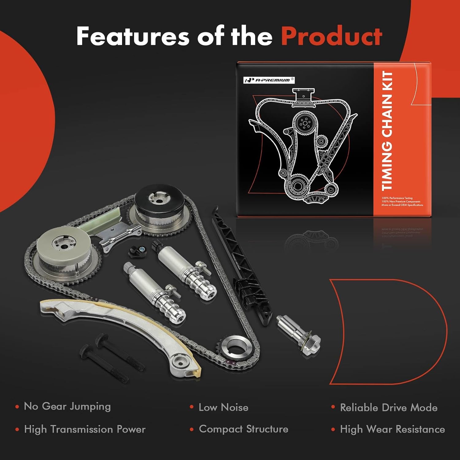 A-Premium 7-PC Engine Timing Chain Kit with VVT Sprocket Compatible with Chevrolet, GMC, Buick, Saab, Saturn & Pontiac Cars - Equinox, Malibu, Terrain, LaCrosse, 9-5, Aura, Pursuit - 2.0L, 2.4L