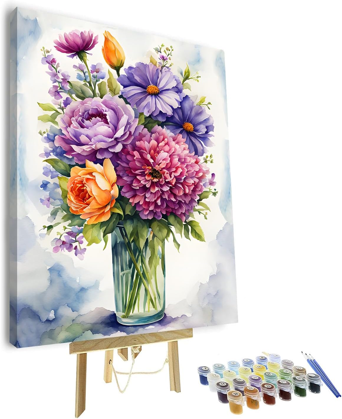 TUMOVO Paint by Numbers Kit for Adults, Bouquet of Violet Flowers Paint by Numbers with Paintbrushes and Acrylic Pigment, Watercolor Flowers Paint by Numbers Kit for Adults Beginner 16x20 Inch Framed