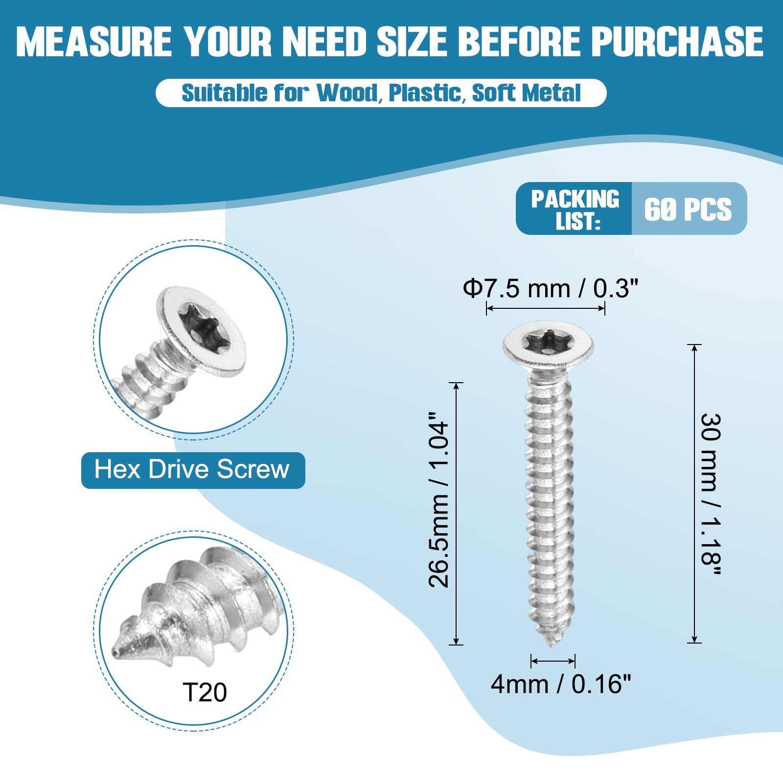 PATIKIL 60 Pcs Flat Head Torx/Star Screws - Image 2