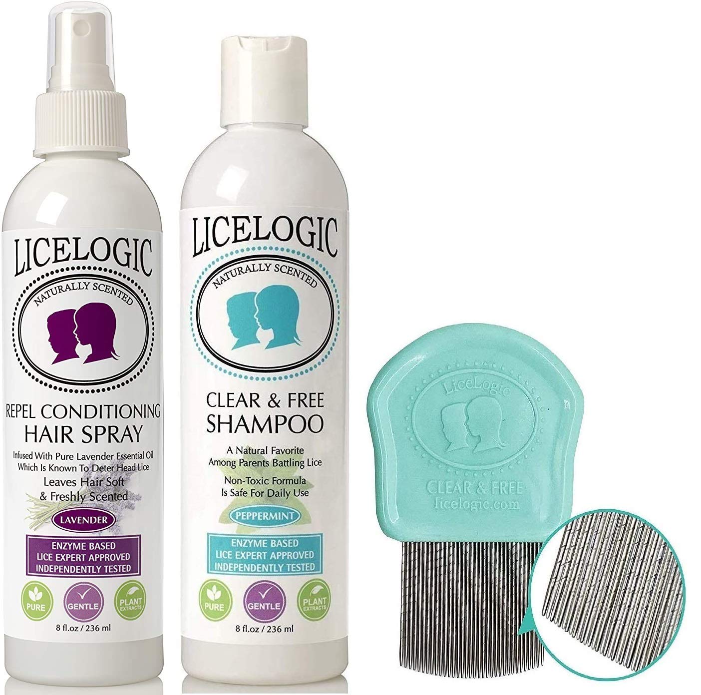 LiceLogic Head Lice Prevention and Treatment Kit Made with Natural LICEZYME - Lice Treatment Shampoo and Lice Prevention Spray with Nit Comb