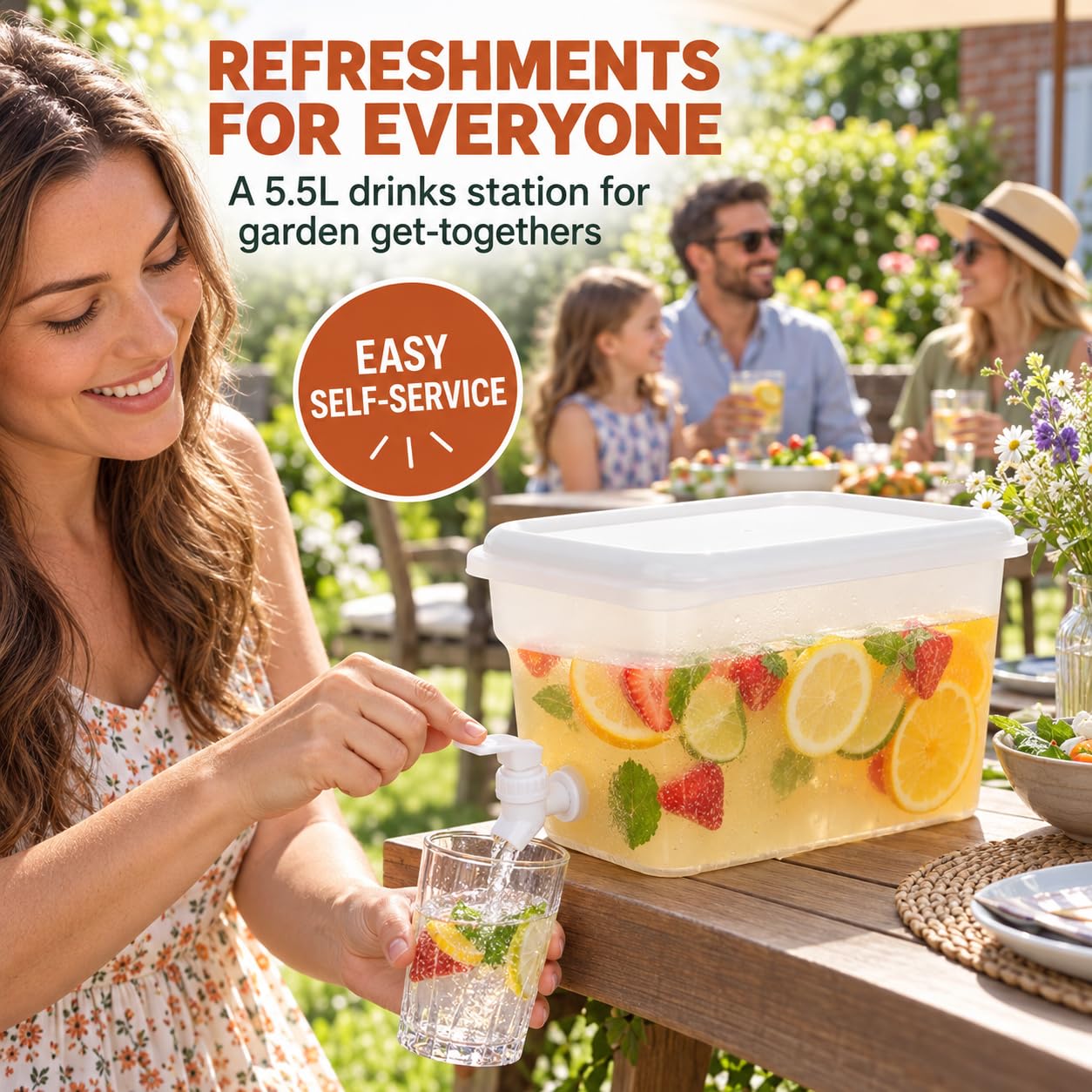 Lot de 2 distributeurs de boissons avec robinet en plastique transparent de 5,5 l pour boissons, jus, thé glacé