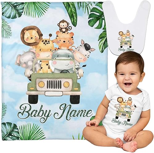 Miniatura 2 de Mantas de bebé personalizadas de animales, manta de bebé personalizada de jirafa de elefante león, manta de bebé safari con nombre para niños, manta
