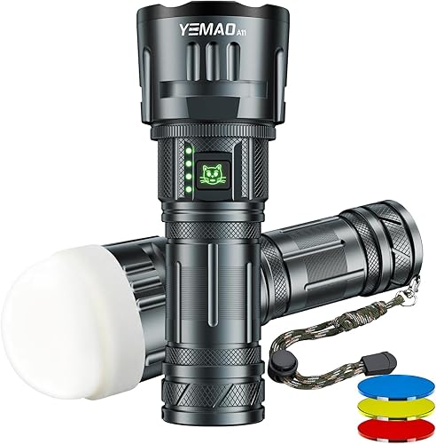 Miniatura 9 de Yemao Linterna recargable súper brillante de 5000 lúmenes altos, linternas de mano LED con 6 modos de memoria, linterna táctica de alta potencia,