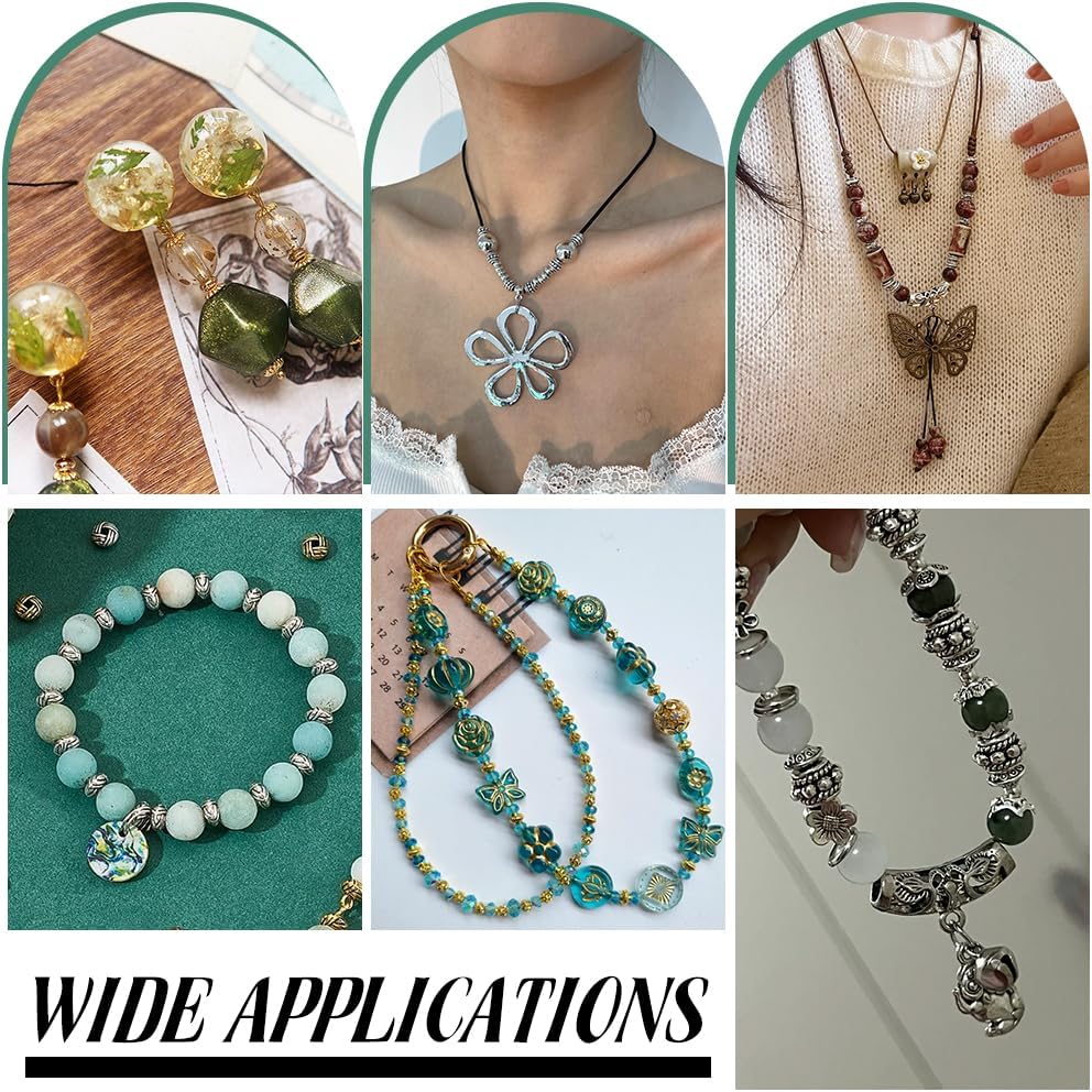 PH PandaHall 240pcs 12 Styles Spacer Beads Bracelet Beads Tibetan Style Rondelle Beads Flower Column Beads for Jewellery Making Friendship Bracelet Necklace DIY Crafts 5~7.5mm, Silver/Golden - Image 5