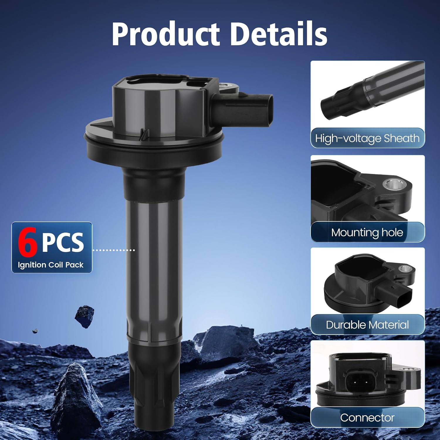 Ignition Coil Packs for Ford Edge Explorer F150 Flex MKS MKT MKZ 3.5 3.7 V6, for Mazda 6 CX-9 2007 2008 2009 2010 2011 2012 2013 2014 2015 2016 3.7L 3.5L, for Lincoln UF553 DG520 UF595, Pack of 6