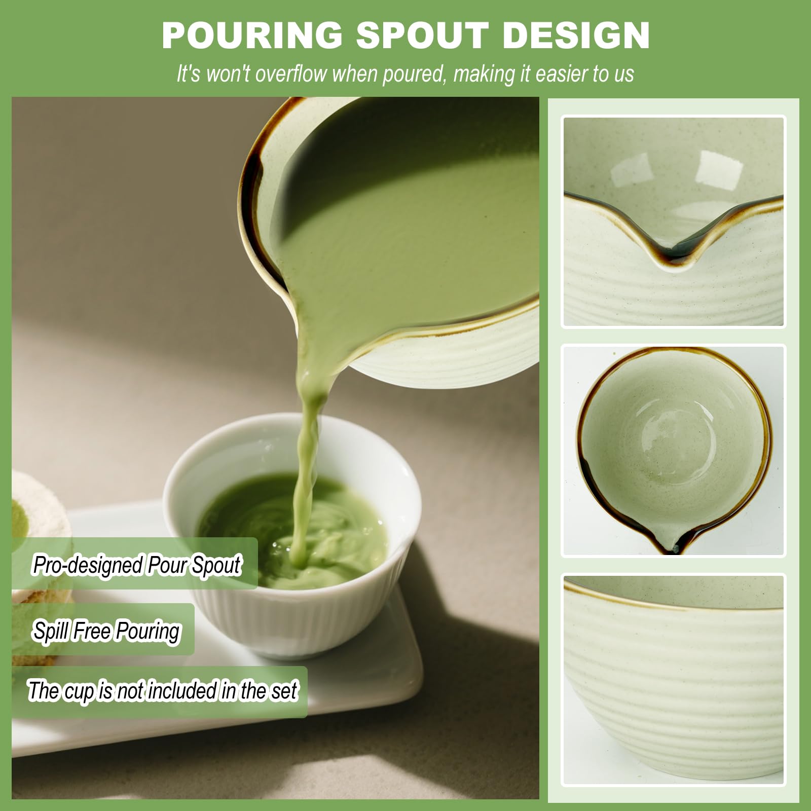 Match Kit FoiiLiio 5 Pezzi Matcha Bowl con Beccuccio Matcha Tea Kit Matcha Set da Tè Matcha per Preparare la Colazione/Latte