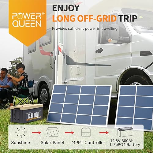 Miniatura 5 de Power Queen Batería LiFePO4 de 12 V, 300 Ah y 3840 Wh, BMS de 200 A integrada, batería de litio de salida de potencia de 2560 W, hasta 15000 ciclos