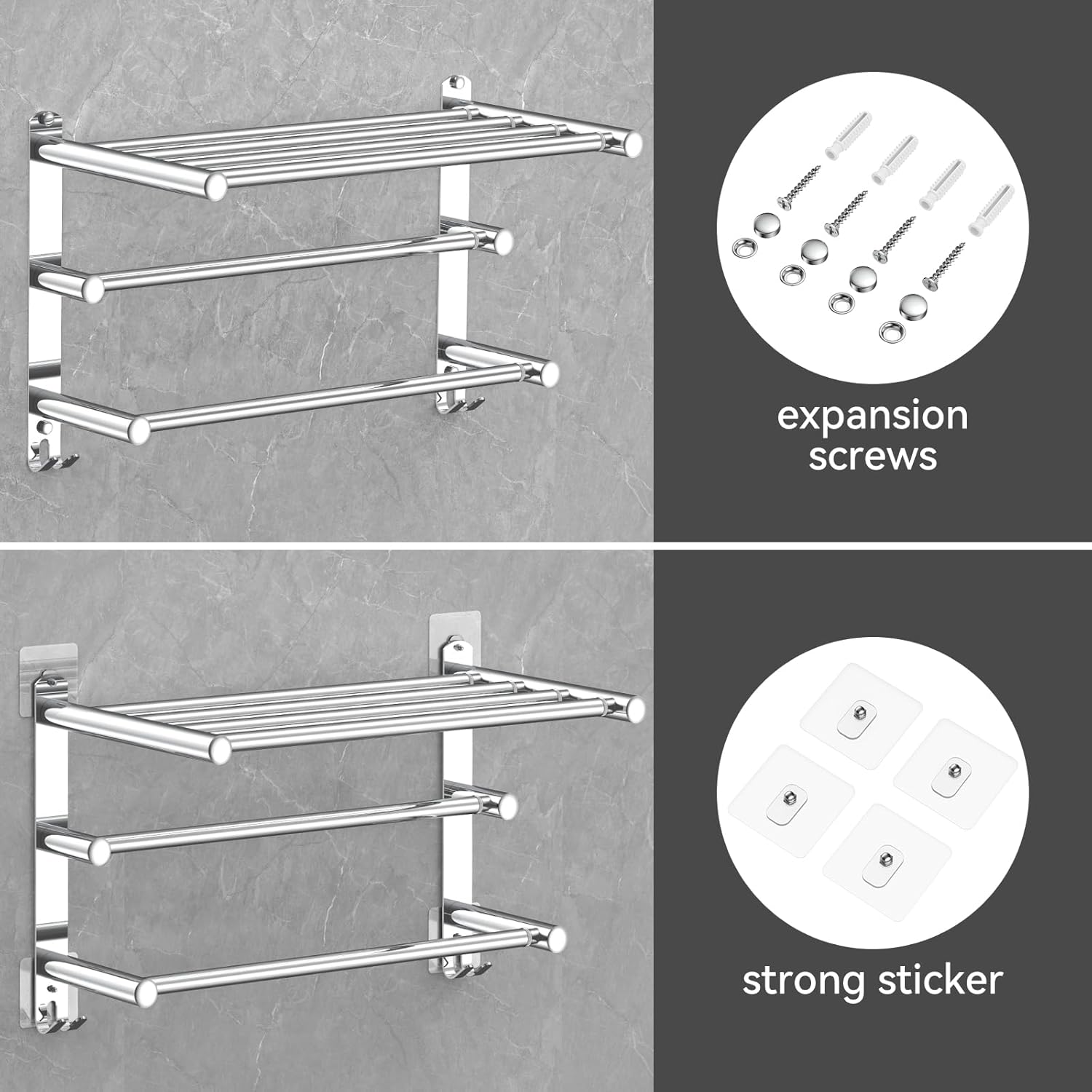 Adjustable Towel Bar for Bathroom Wall Mount17-30.7inch Adhesive Shower Towel Rack Stainless Steel Bath Towel Holders for Toilet Kitchen Double Towel Hanger (3-Layer Towel Rack) - Image 5