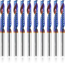HQMaster 10pcs O Flute CNC Router Bits, 1/8 Inch Shank Single Flute End Mill, Tungsten Carbide Spiral Router Bit, Upcut Single Edged Engraving Milling Cutter for Acrylic, Plastic, MDF, Aluminum, PVC