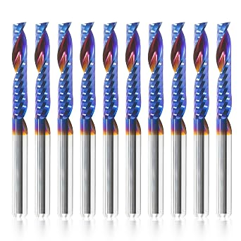 HQMaster 10pcs O Flute CNC Router Bits, 1/8 Inch Shank Single Flute End Mill, Tungsten Carbide Spiral Router Bit, Upcut Single Edged Engraving Milling Cutter for Acrylic, Plastic, MDF, Aluminum, PVC