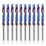 HQMaster 10pcs O Flute CNC Router Bits, 1/8 Inch Shank Single Flute End Mill, Tungsten Carbide Spiral Router Bit, Upcut Single Edged Engraving Milling Cutter for Acrylic, Plastic, MDF, Aluminum, PVC