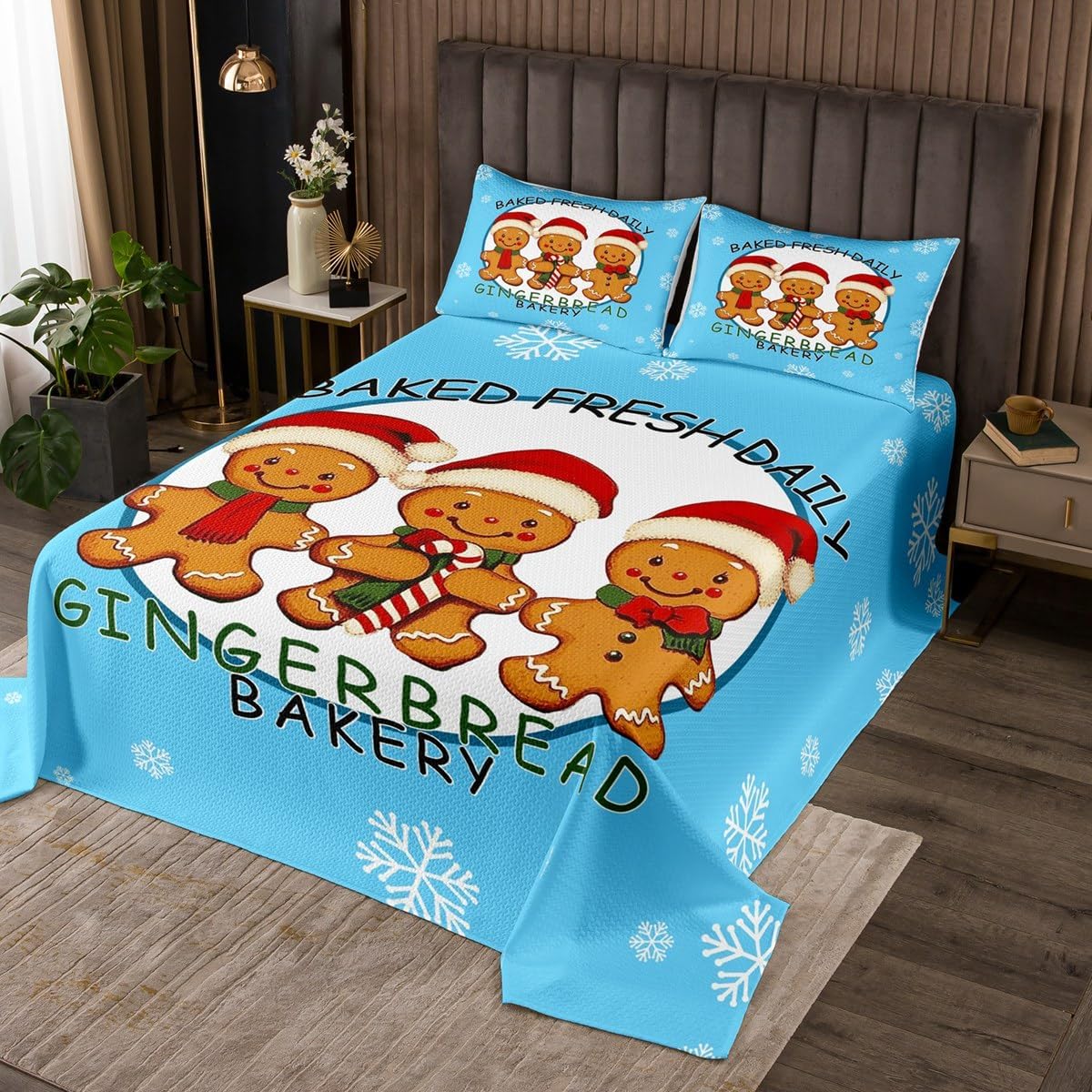 Feelyou Kids Merry Christmas Bedspread Gingerbread Man Bedspread for Kids Boys Girls Cute Snowman Coverlet Set Xmas Cabin Quilted Bedroom Collection 2Pcs Twin Size