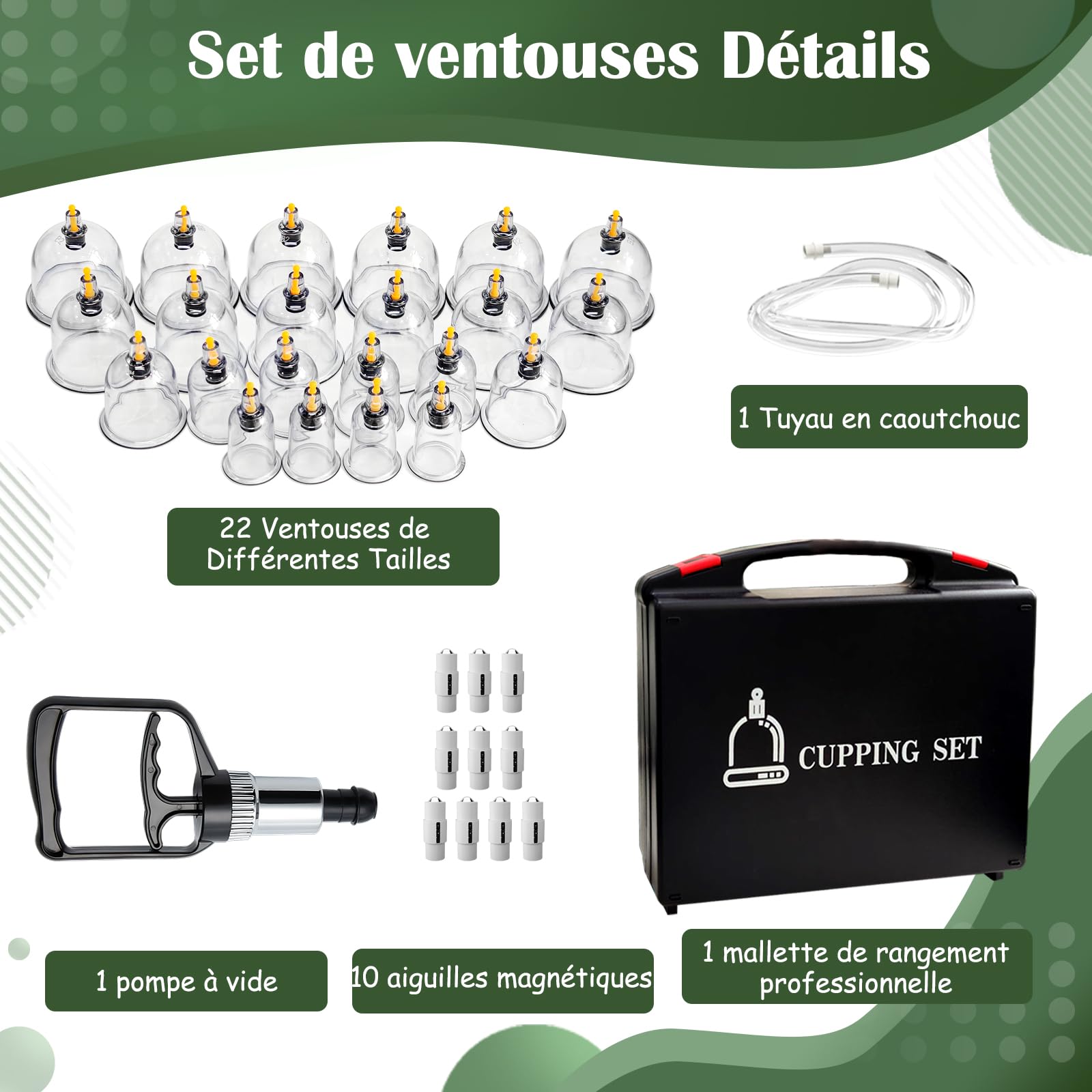 Cupping Therapy Ventouse Chinoise, 22 Pcs Ventouses Set pour Visage et Corps, Professionnelles Anti Cellulite et Détendre Muscles, avec des Storage Suitcase