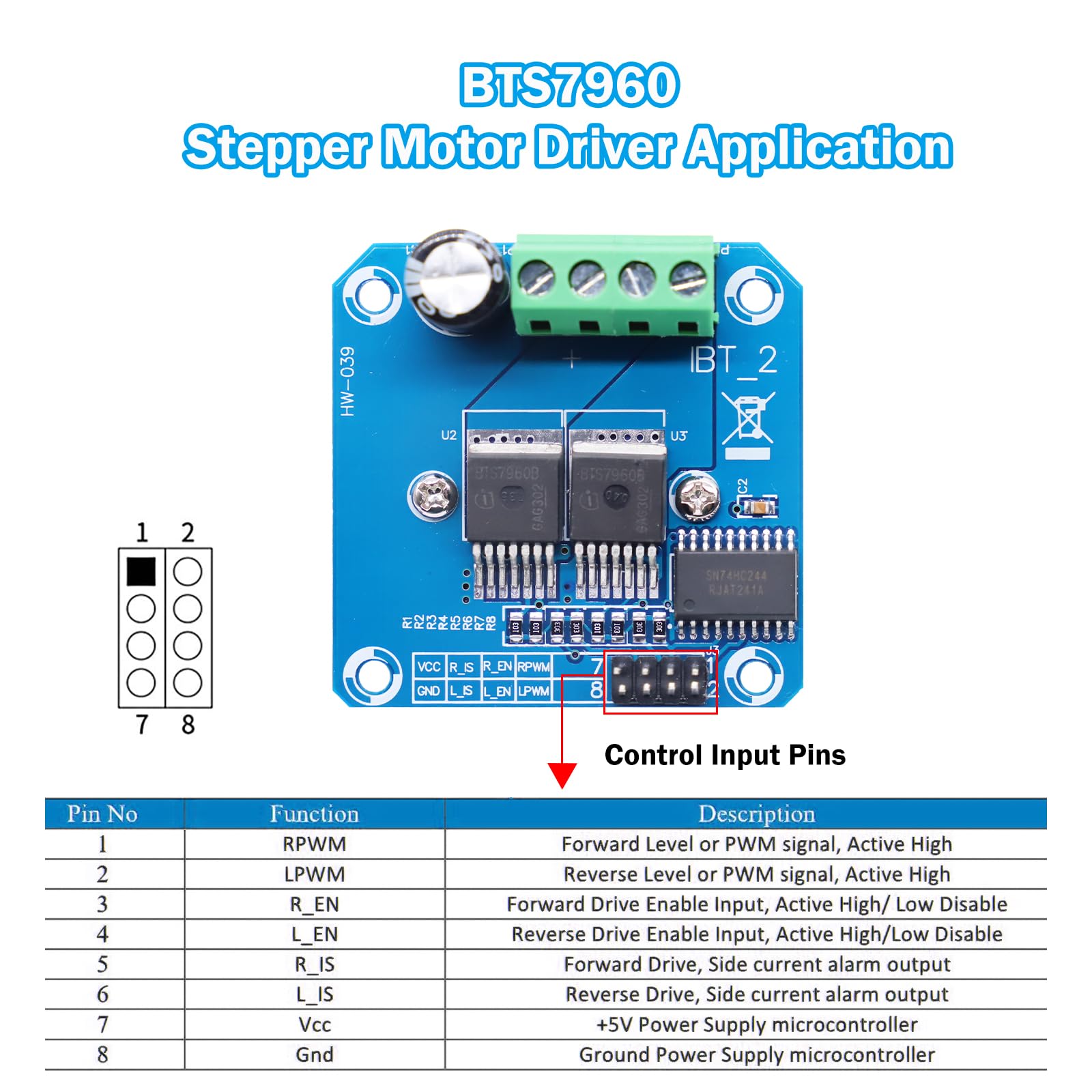 BTS7960 Motor Driver Module Ulegqin BTS7960 43A Pilote de Moteur modules, Haute Puissance Double DC Stepper Motor Driver Module de Pilote de Voiture Intelligente pour Arduino(2 pièces)