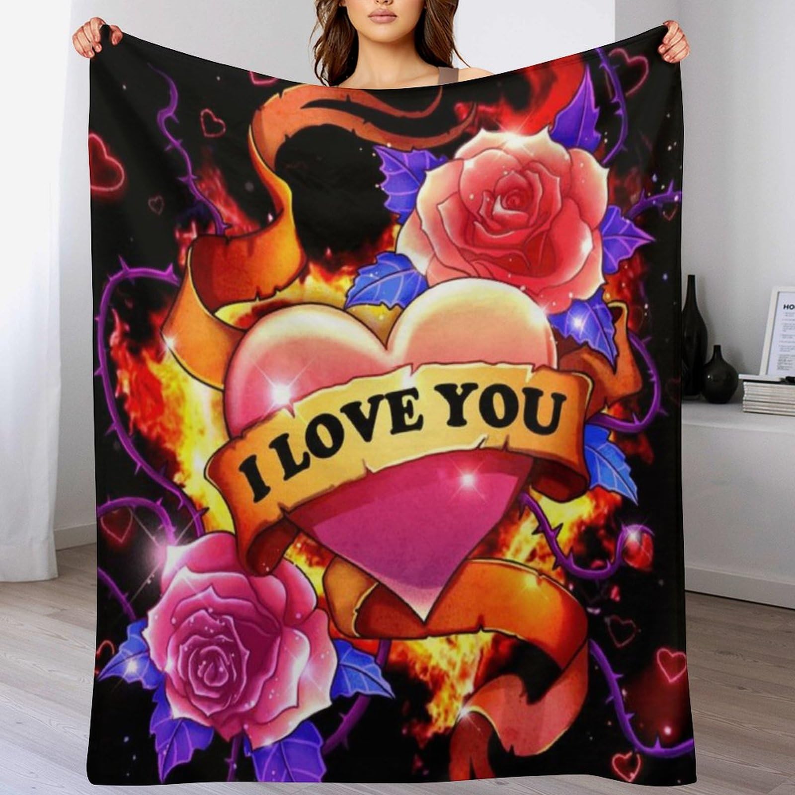Couverture en flannel motif rose 3D 150x200cm pour lit et canapé