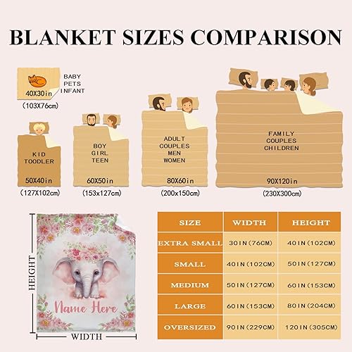 Miniatura 232 de Manta personalizada con diseño de jirafa y elefante, manta de franela suave, acogedora y ligera con nombre para sofá, cama, sofá, regalo, unisex