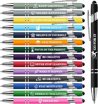 15 Pack Motivational Pen Set - Inspirational Quotes Retractable Ballpoint Pens for Office School Supplies, Encouragement Gifts for Women Men, Multicolor