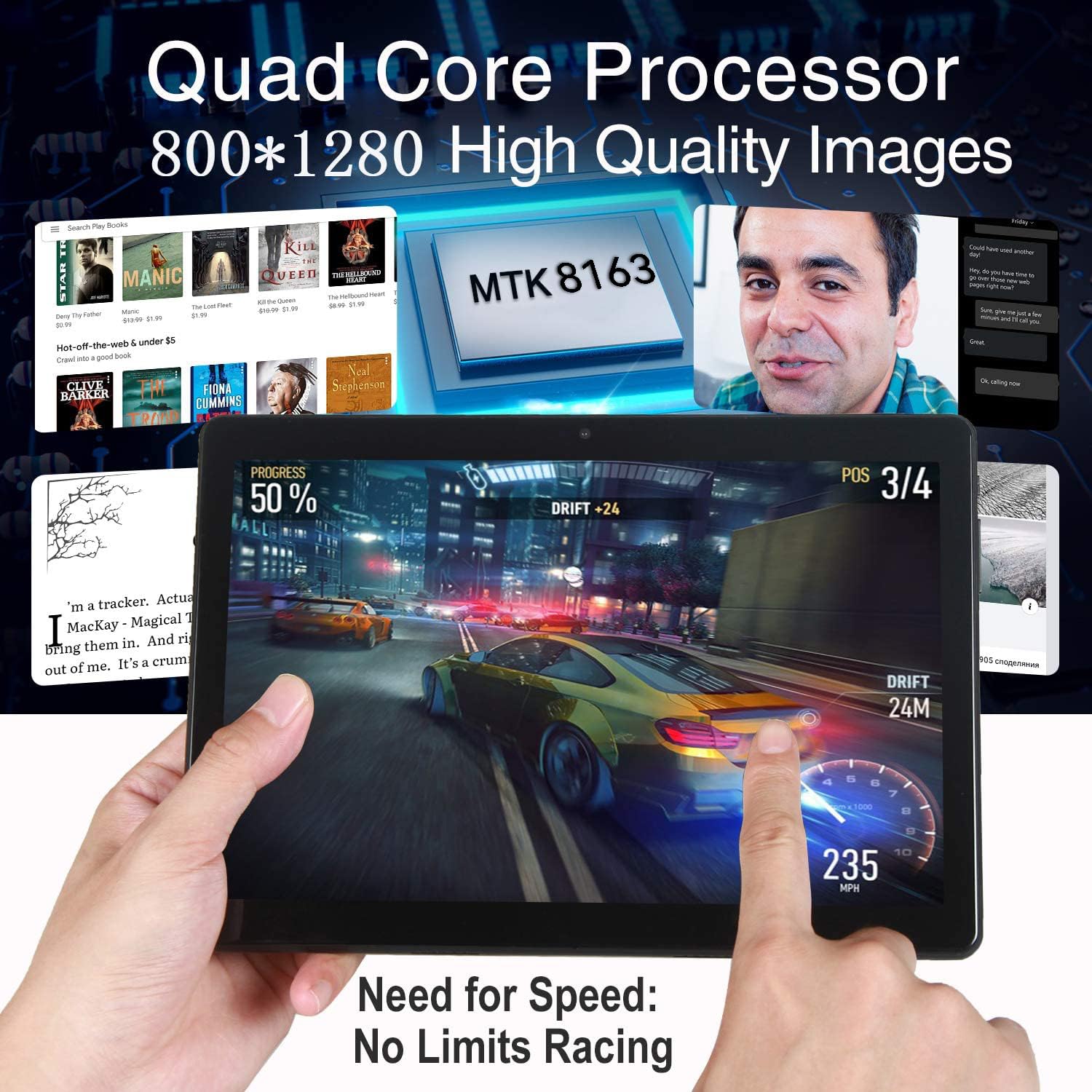 ZONKO Tablet Android de 10,1 polegadas, processador quad-core, ROM