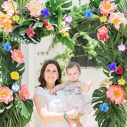Miniatura 6 de 126 piezas de decoración de fiesta Luau, suministros tropicales de hojas de palma, hibisco, hojas artificiales de simulación para fiestas hawaianas