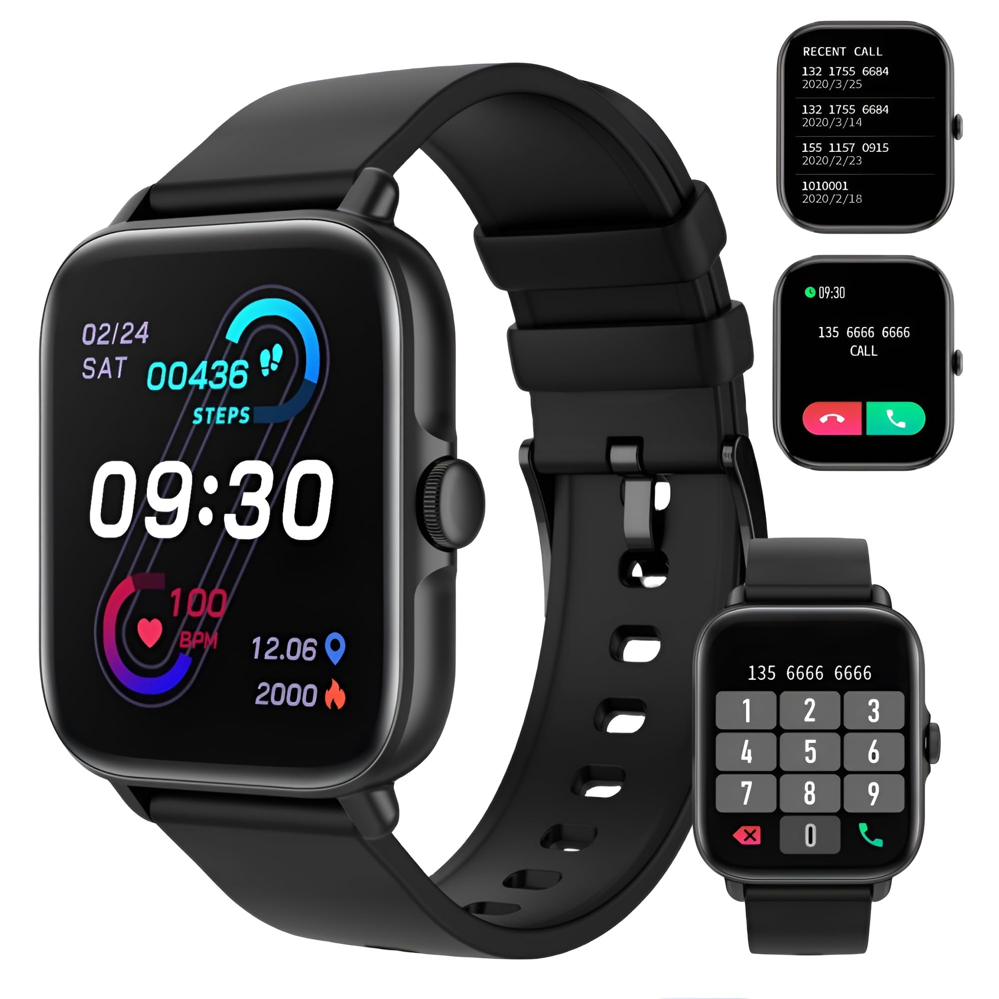 Sport Smartwatch Uomo Donna,1.7" Orologio Smartwatch con Bluetooth chiamata/pedometro,Monitoraggio Sonno/SpO2/Pressione Sanguigna/Frequenza Cardiaca,IP67 Sportive Fitness Tracker per iOS/Android,Nero
