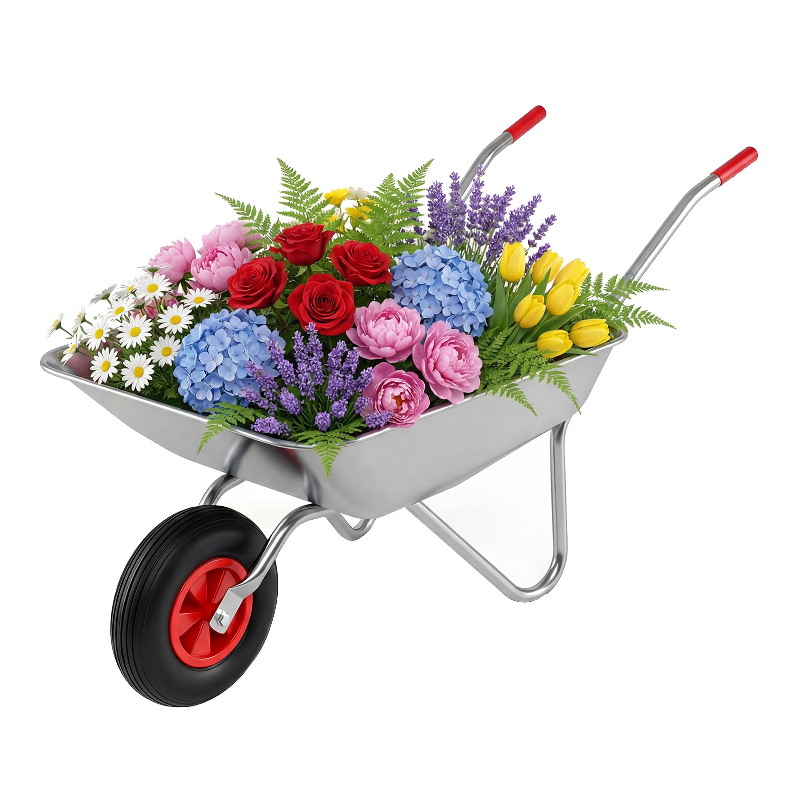 GYMAX Carriola da Giardino a Mano, Carrello Utilitario con Pneumatico in Gomma Grande, Telaio Metallico Zincato, Capacità 136 kg, 62,5 L, Carrello Giardinaggio per Cortile, Fattoria, Prato