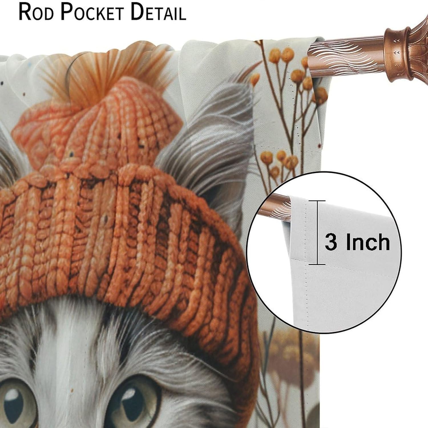 Funny Kitten Blackout Curtains for Living Room Bedroom, Vibrant Cat Floral Animal Print Window Curtains Rod Pocket Thermal Insulated Window Drapes, 2 Panels, Each 21W x 45L