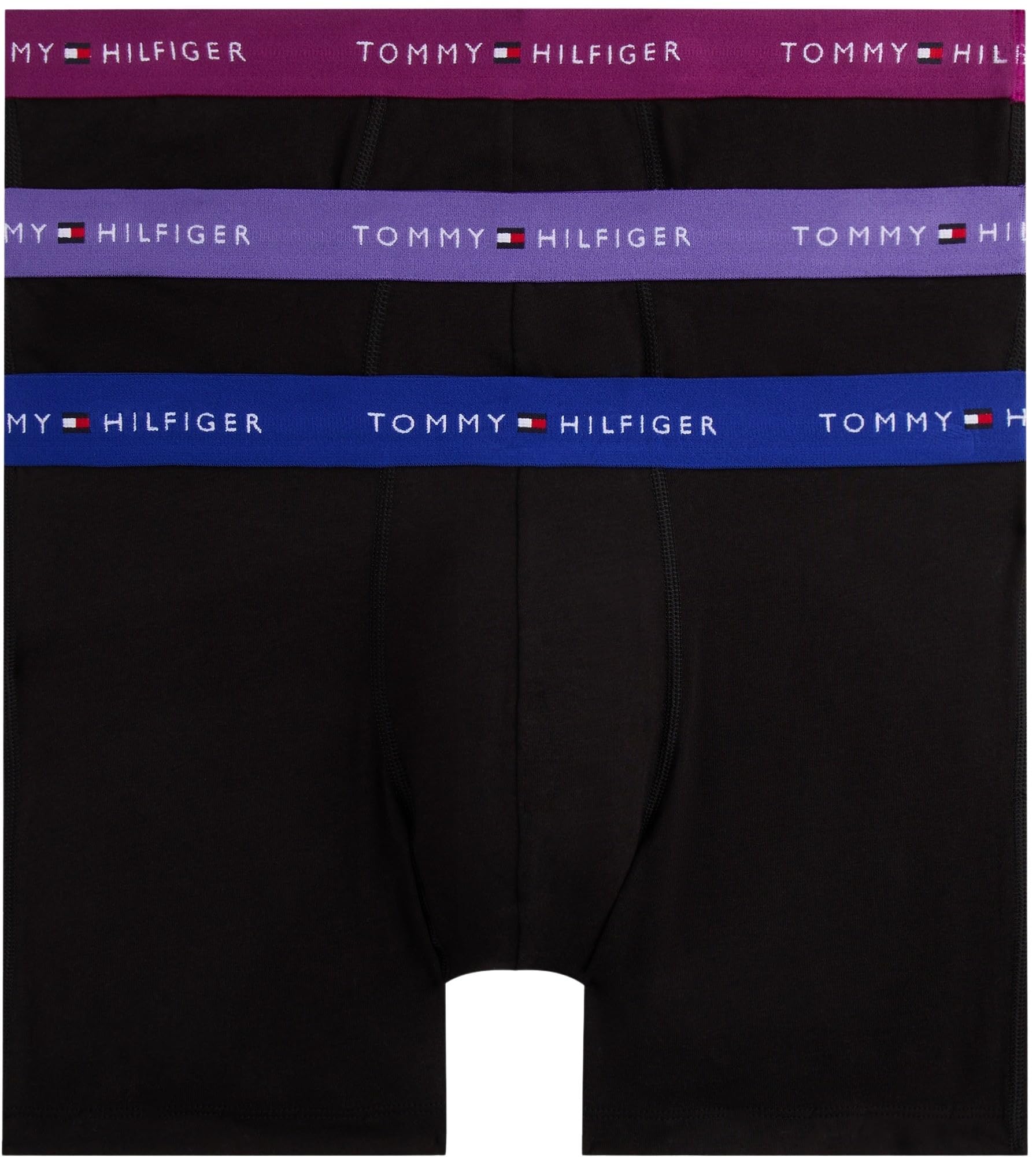 Tommy Hilfiger Men’s 3 Pack Cotton Boxer Briefs, Black (Rch Mul/Wdge Blu/Mon Prple), XL