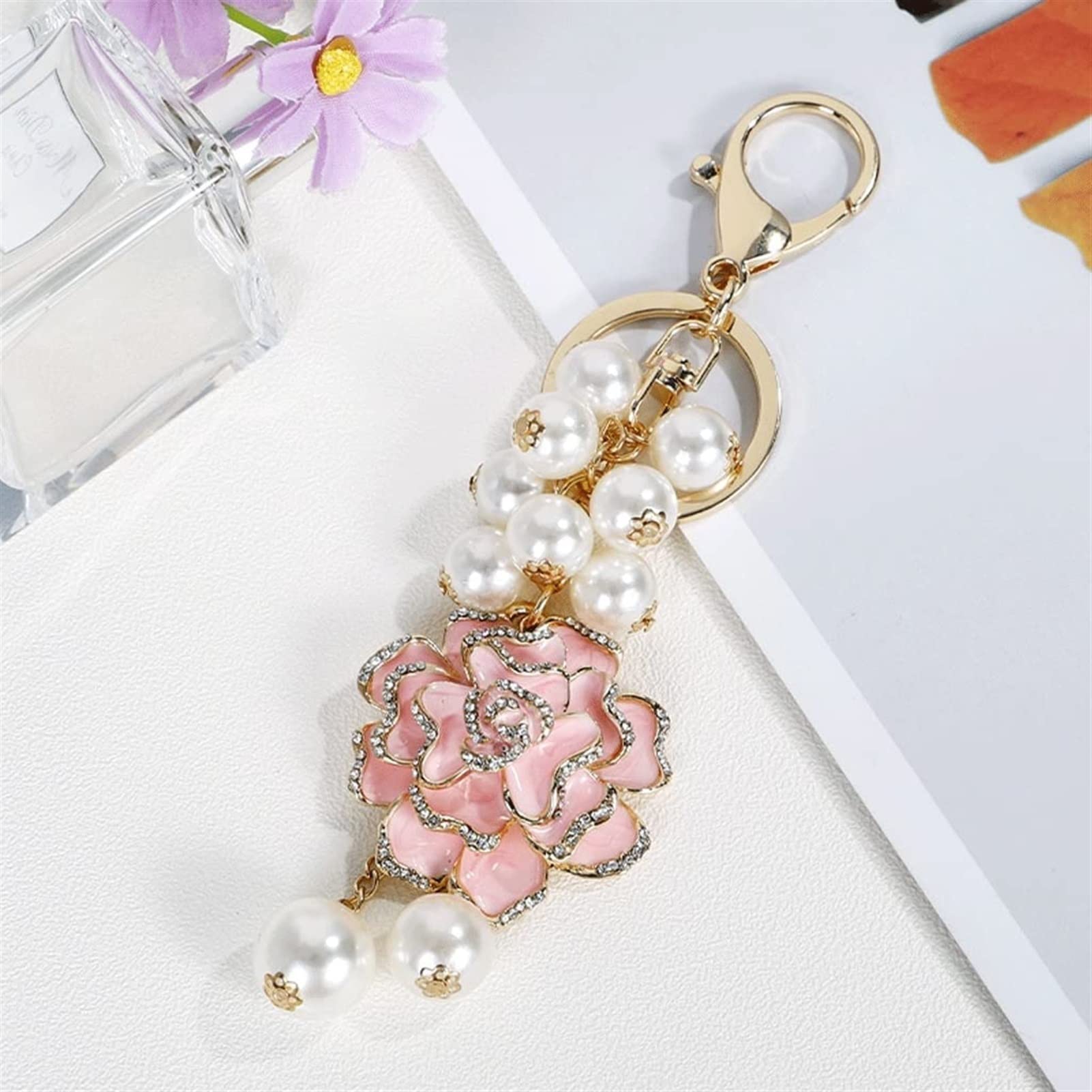 Amazon.com: ZXHStore Flower Keychain Pearl Pink Key Ring Wallet