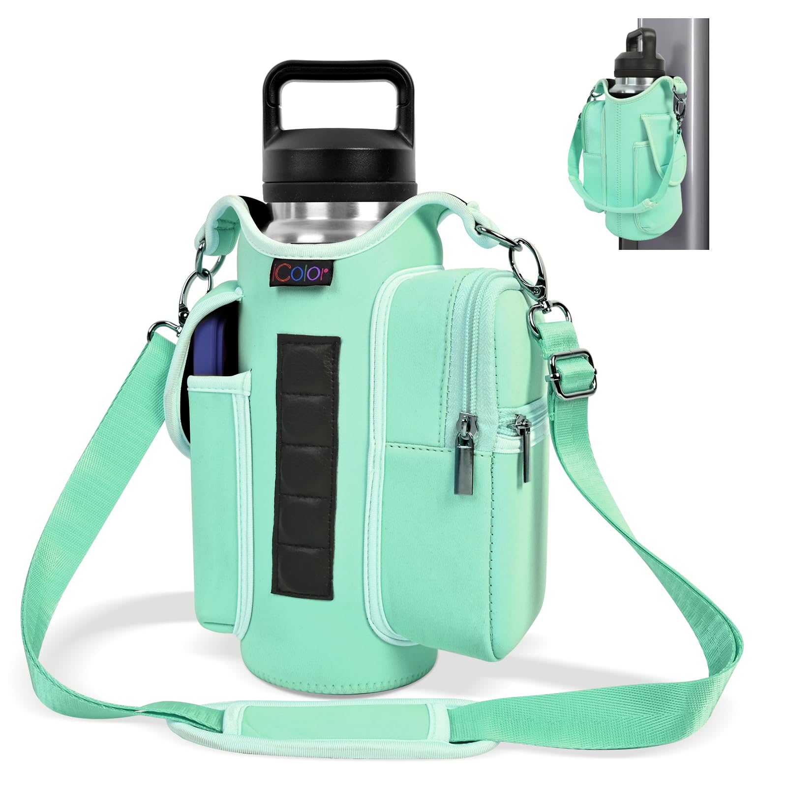 icolor Magnetic Gym Bag Water Bottle Carrier Holder with Phone Pockets & Shoulder Strap,Gym Magnetic Bag 5 Built-in Magnets Gym Accessories Organizer