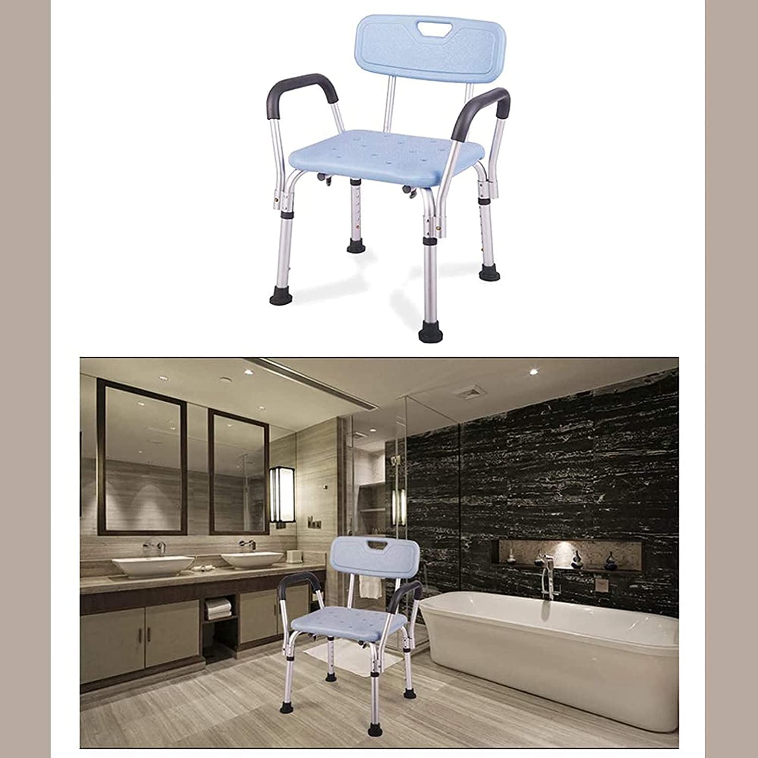 X&Z-XAOY Silla De Ducha De Alta Resistencia con Reposabrazos De Espalda,Banco De Taburetes De Baño,Asiento De Ducha De Bañera Ajustable,Marco De Aluminio For Discapacitados con Patas De Goma