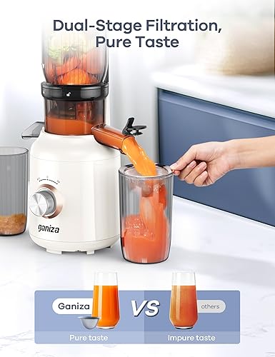 Miniatura 4 de Máquinas de exprimir Ganiza, exprimidor de prensa fría con gran canal de alimentación para frutas y verduras enteras, exprimidores de masticación